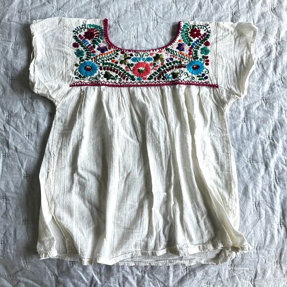 Handmade Mexican Embroidered Blouse | Cotton Peasant Top | Boho Floral Tunic - Picture 1 of 5